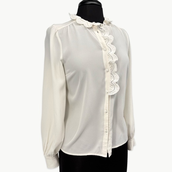 Sézane Chlo 100% Silk Embroidered Long Sleeve Blouse | 36 (US 4) | Ivory White - Picture 4 of 16